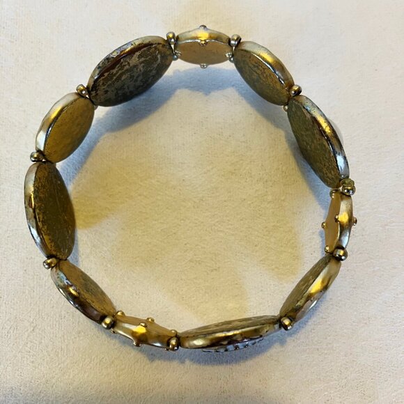 Chico's Set Necklace Bracelet Coin Pendant Gold Tone Metal Mother Of Pearl Stone - Picture 14 of 15